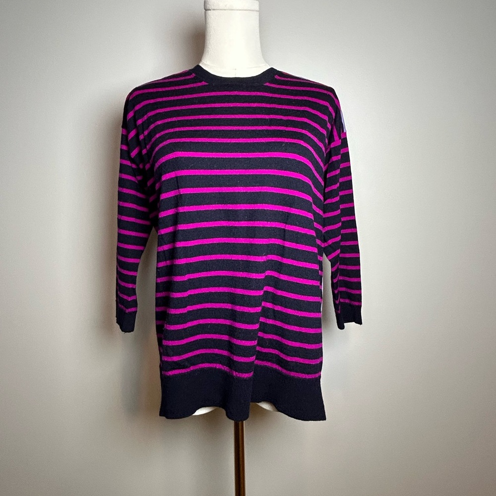 J. Crew 100% Merino wool striped sweater size small color block navy pink